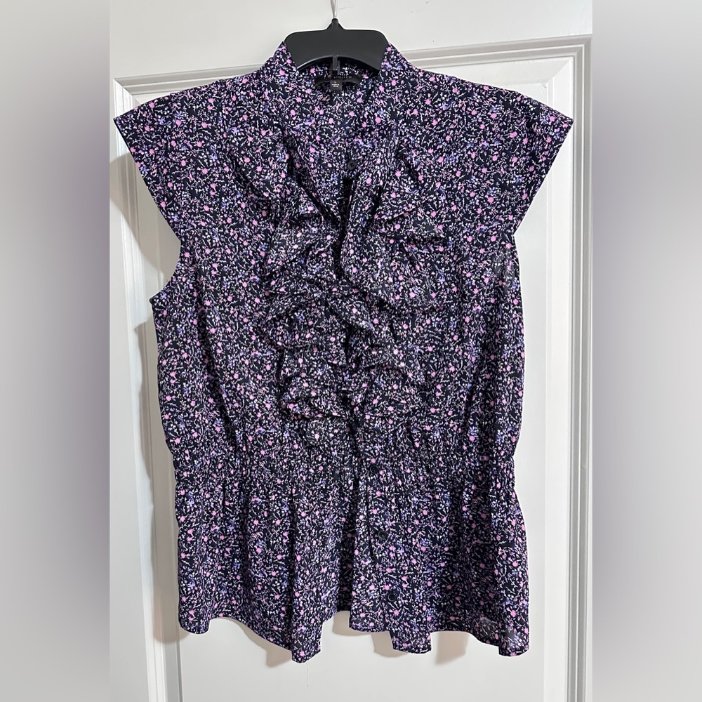 The Limited Black and Pink Floral Ruffle Top